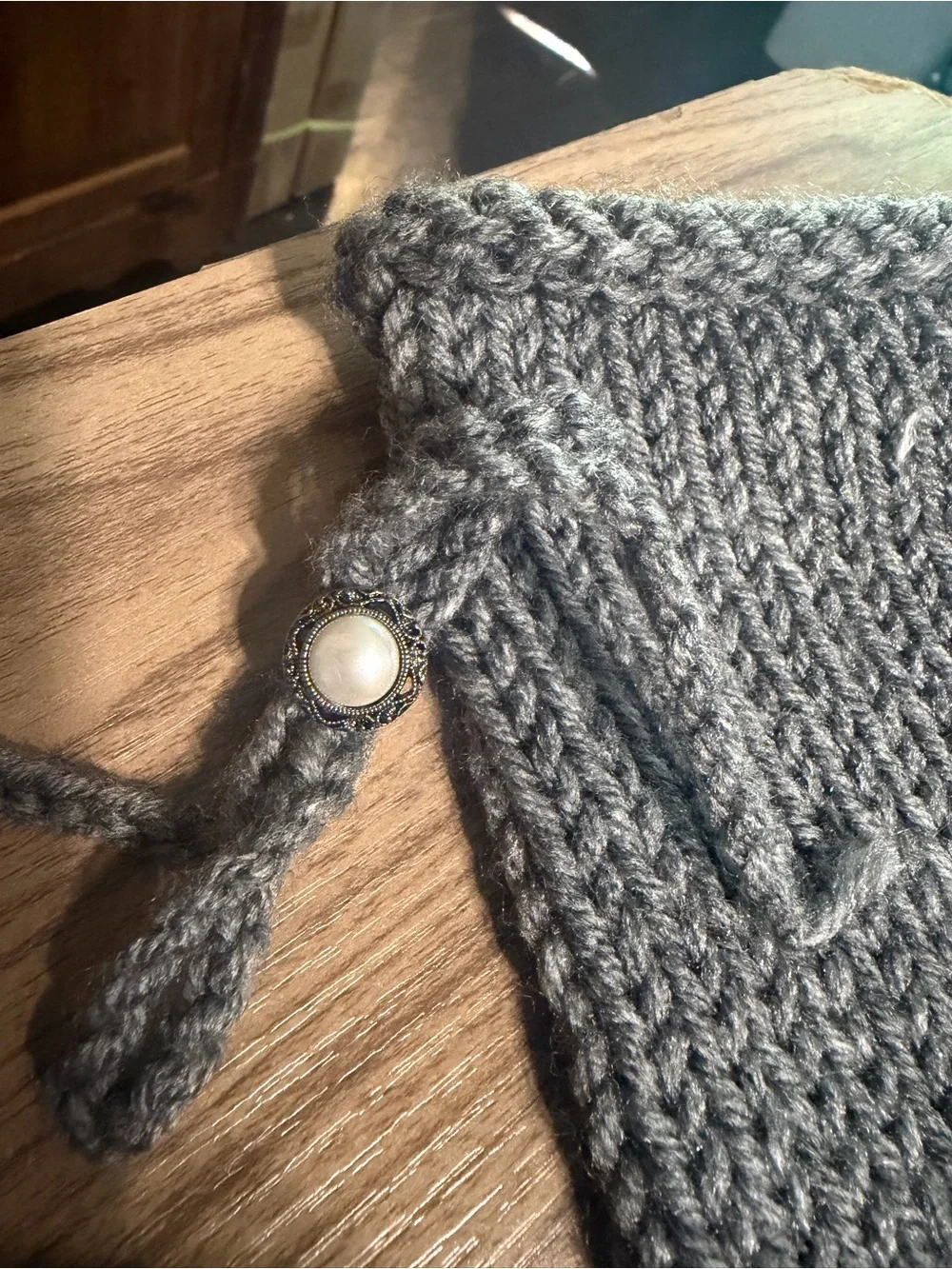 Gray Knit Leg Warmers with Pearl Button Detail